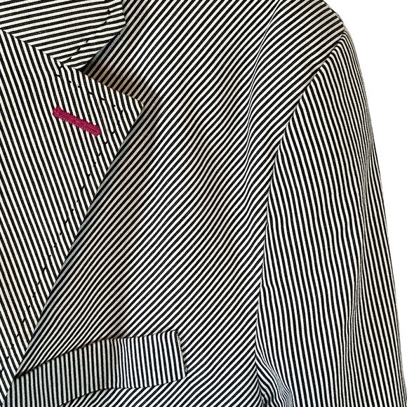 Marc Ecko Black Pinstriped Single Breast Lined Blazer Jacket Mens Large - Picture 4 of 16